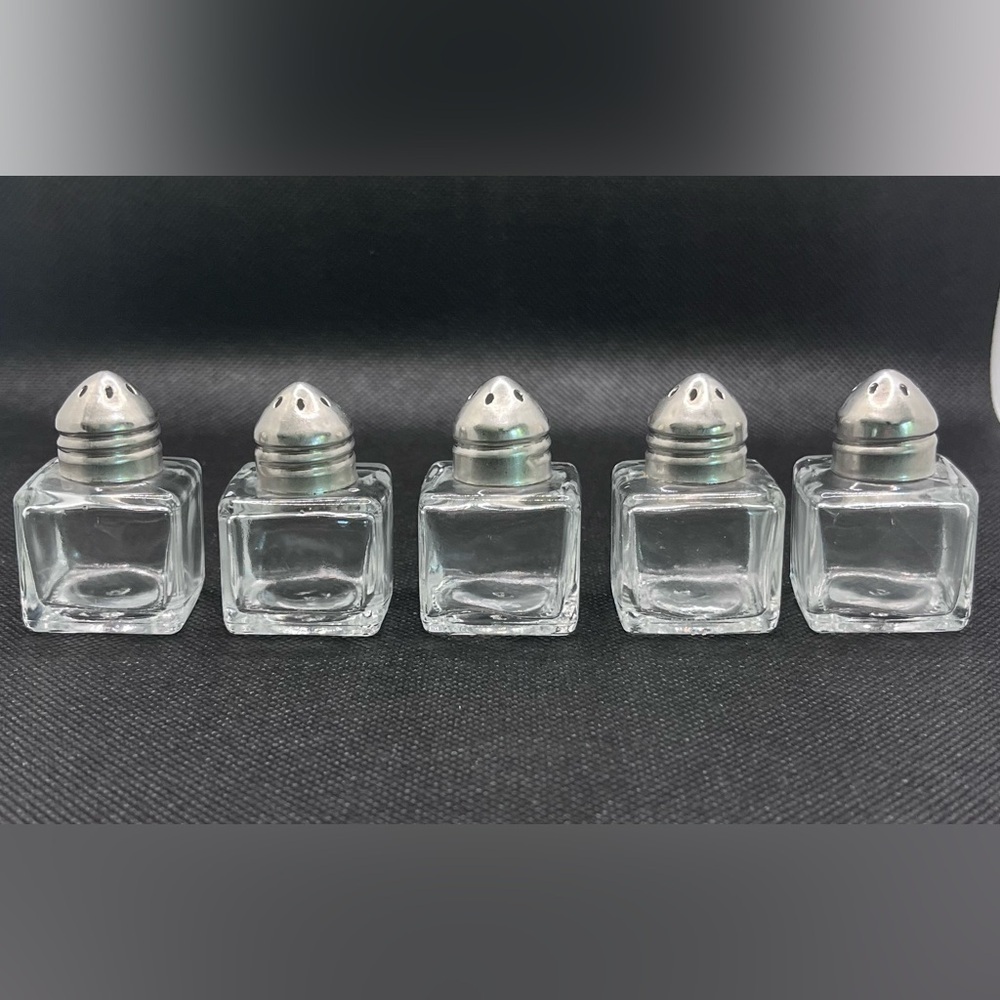 Salt Pepper Shakers Square Glass Silver Plate Vintage